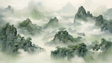 Foto op Plexiglas Digital traditional Chinese ink painting landscape map abstract graphic poster web page PPT background © JINYIN