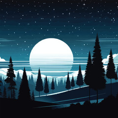 Free Vector Landscape with moon and trees