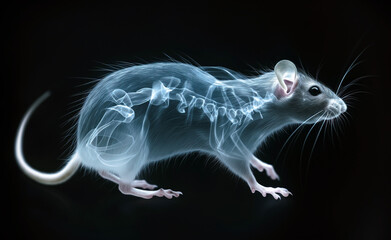 A black and white x-ray of an adult rat