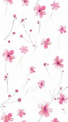 Fototapeta na wymiar Minimalistic pattern of pink flowers on white background, flat design