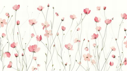 Minimalistic pattern of pink flowers on white background, flat design