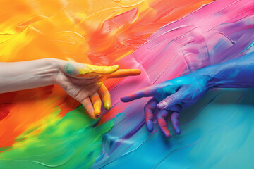 Artistic Hands with Rainbow Paint, LGBTQ Creativity and Expression - obrazy, fototapety, plakaty