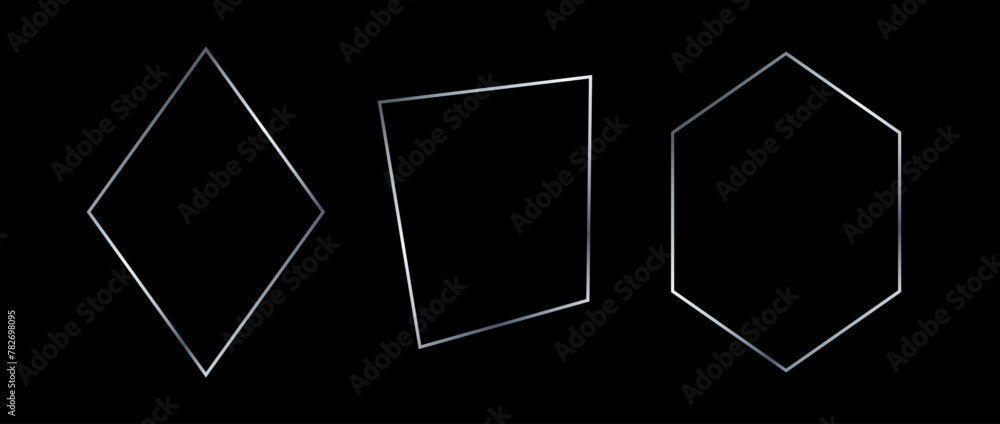 Poster silver thin frame set. grey geometric borders in art deco style. thin linear diamond, rhombus, recta