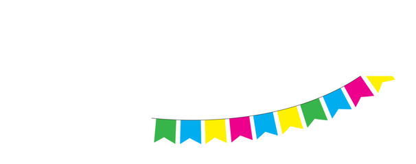 Festive flag seamless garlands set vector illustration. Seamless garland with celebration flag chain, yellow, blue, red, green pennons on white background, footer and banner for decoration in eps 10.