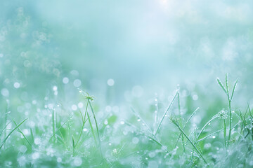 Fototapeta premium Beautiful spring background with dew on fresh green grass