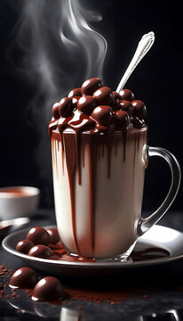 Chocolate Mocha and Raspberry Waves: Luxurious Abstract Liquid Textures Hot Chocolate and Milk
