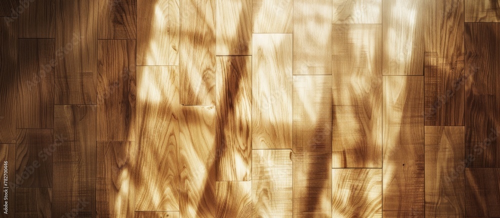 Aufkleber sunlight is filtering through a detailed close-up of a wooden floor, creating a warm and inviting at