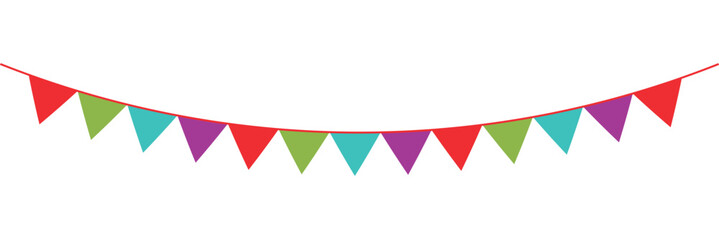Fototapeta premium Carnival garland with flags. Decorative colorful party pennants for birthday celebration, festival and fair decoration. Bunting garland decoration illustration on white background in eps 10.