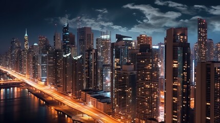 Generate a cityscape image capturing a city skyline at night