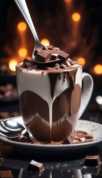 Chocolate Mocha and Raspberry Waves: Luxurious Abstract Liquid Textures Hot Chocolate and Milk