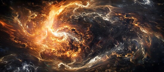 A mesmerizing spiral composed of intense flames and billowing smoke appears suspended in the vastness of space - obrazy, fototapety, plakaty