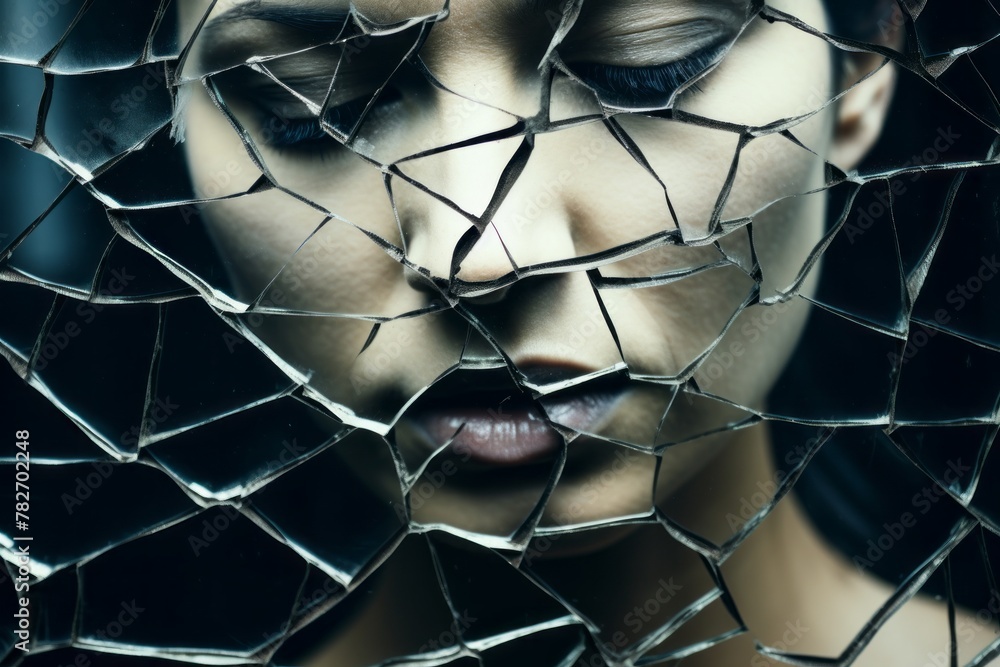 Poster Fractured Self-Image in Mirror