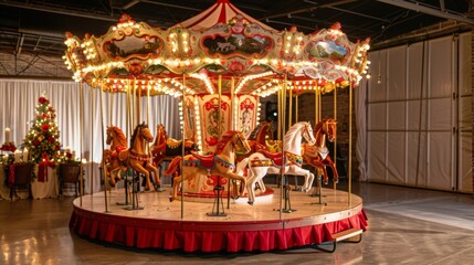 Let the magic of our Vintage Carousel podium add a touch of playfulness to your event with its rotating horses and vintage aesthetic . .