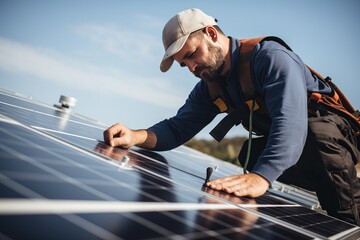 A technician connecting solar panels to an inverter