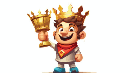 Chess king cartoon character smiling and holding aw - obrazy, fototapety, plakaty