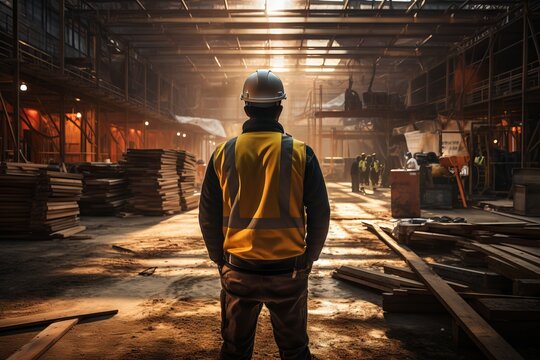 A worker in a construction yard coordinating operations - Powered by Adobe