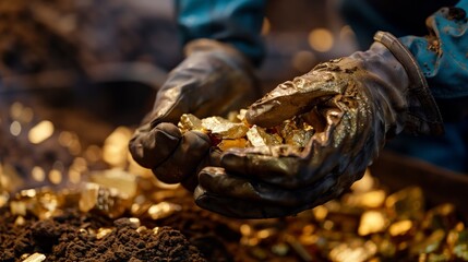 A person is holding a handful of gold coins - obrazy, fototapety, plakaty