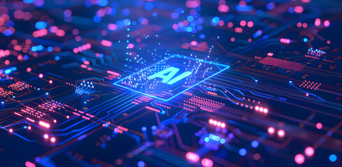 Fototapeta premium AI artificial brain, electronic circuits with AI intelligence, core of AI data operations, cyber tech.