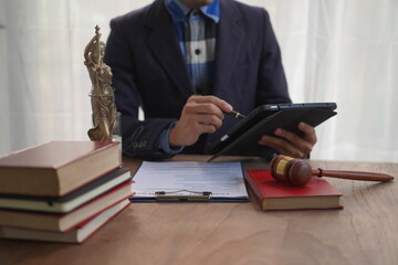 Male lawyer, skilled in jurisprudence, navigates legal matters, drafting contracts, advising...