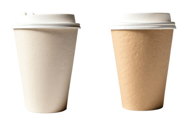 brown and white coffee paper cup isolated on transparent background