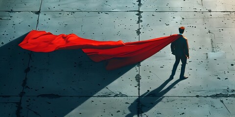 Businessperson with Superhero Cape Casting Powerful Shadow on Wall