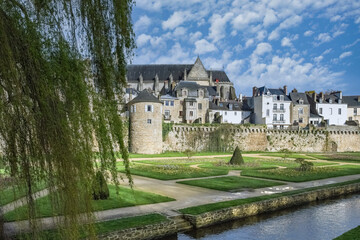 Fototapeta na wymiar Vannes, beautiful city in Brittany, old half-timbered houses in the ramparts garden.