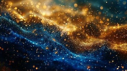 Celebration in blue and gold, glittering bokeh effect, a canvas of luxury for festive occasions, Christmas to birthdays, a joyful radiance, AI Generative - obrazy, fototapety, plakaty