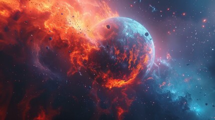 Digital artwork depicting a mystical landscape of a fiery planet, AI Generative - obrazy, fototapety, plakaty