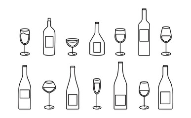 ワイン　ボトル　グラス　アイコン　シンプル　セット