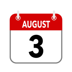 3 August, calendar date icon on white background.