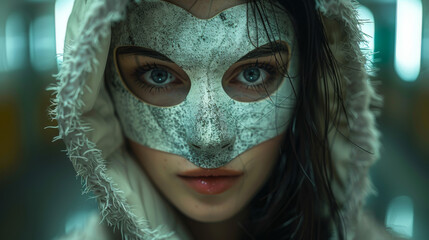 Woman with mask in funny concept.