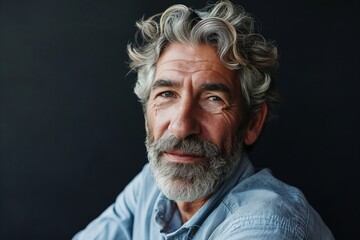 Portrait of a handsome senior man with gray hair and beard.