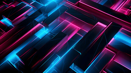 Digital abstract geometric design cyan neon pink layered background