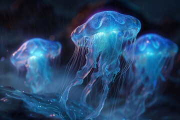 Bioluminescent creatures in the depths of the ocean