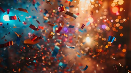 A New Years Eve party with confetti and fireworks