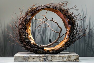 A natureinspired sculpture crafted from sustainable materials as a statement on ecoconscious living
