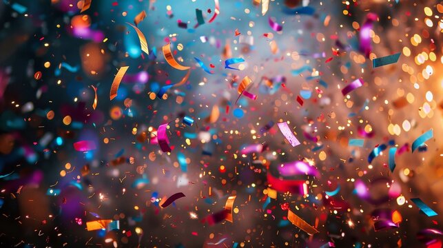 A New Years Eve party with confetti and fireworks