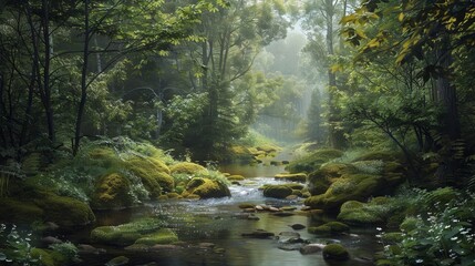 Nature background. View Rainforest Background for International Day of Forests. The mystical nature of the rainforest. Beautiful nature landscape.