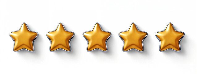 Five gold stars lined up in a row on a white background.