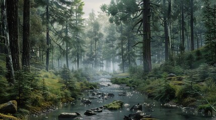 Nature background. View Rainforest Background for International Day of Forests. The mystical nature of the rainforest. Beautiful nature landscape. - obrazy, fototapety, plakaty
