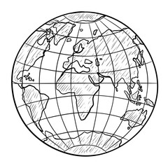 Sketch world map with globe