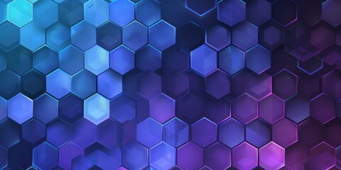 A background features a pattern of hexagonal shapes against a gradient of blue and purple.