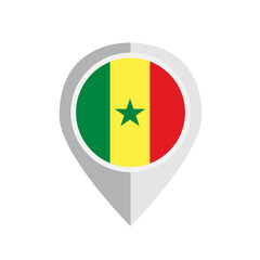 Flat design Senegal flag map pin icon on white background.