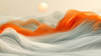 wide cover banner of curvy smooth and silky looking abstract gray and orange digital illustration smoke wave in motion, beige color background