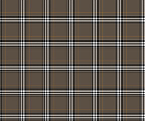 Plaid pattern, brown, white, black, seamless background for clothing, skirts, pants or decorative fabric. Vector illustration