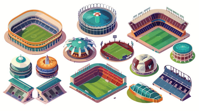Club stadium icons set. Isometric set of Club stadi