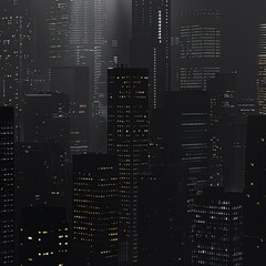 Futuristic urban skyline at night, illuminated, architectural photography, city lights