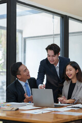 Group of diverse businesspeople brainstorming meeting Ideas, and creative ideas to discuss the situation in the online market working in the office.