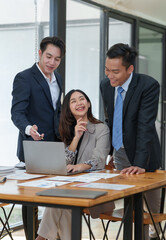 Group of diverse businesspeople brainstorming meeting Ideas, and creative ideas to discuss the situation in the online market working in the office.