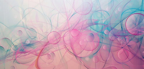 Whimsical blend of lines and circles in pastel pinks and blues, a playful composition.